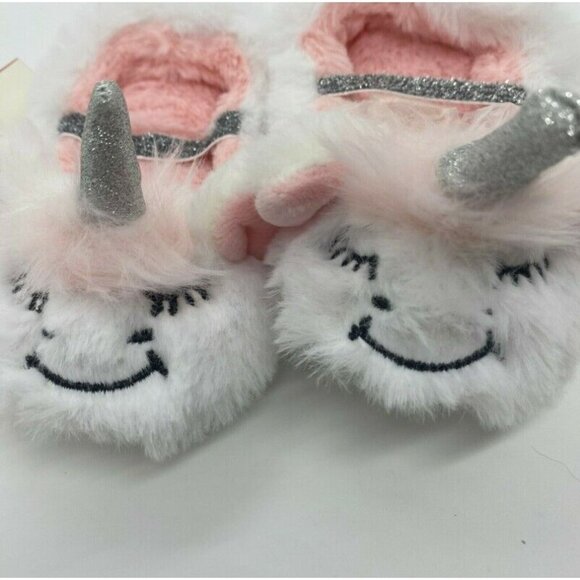 Cat & Jack toddler Girls Unicorn Plush Slippers W/ Strap-White-Size 12/24M - Picture 2 of 5